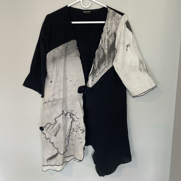 Lee Andersen Cardigan Art to Wear Small Lagenlook Mixed Media Black Topper - Picture 1 of 8